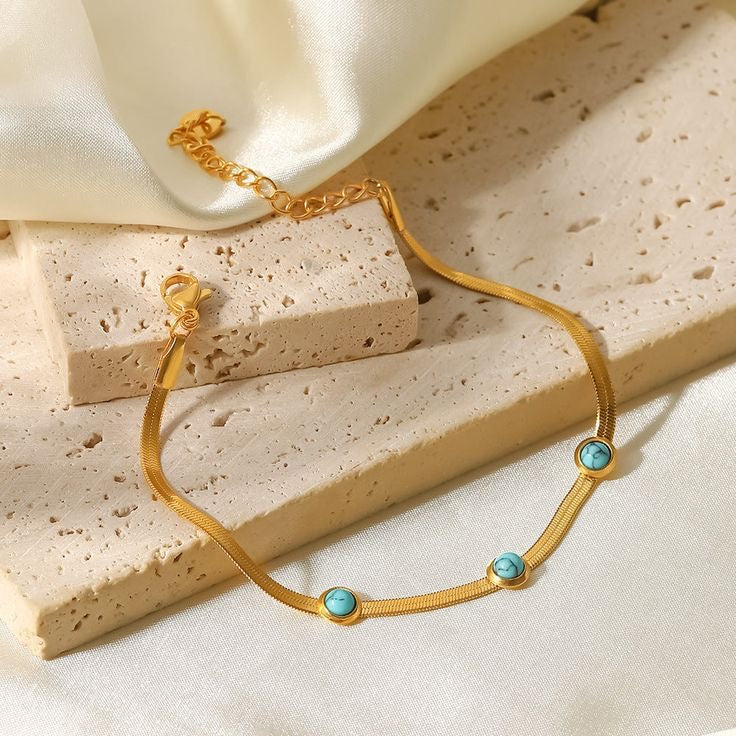 Versatile Three Round Turquoise Flat Snake Bracelet