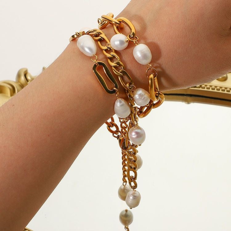 Freshwater Pearls With Chunky Chain Multiwear Bracelet