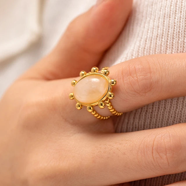 White Opal Boho Ring