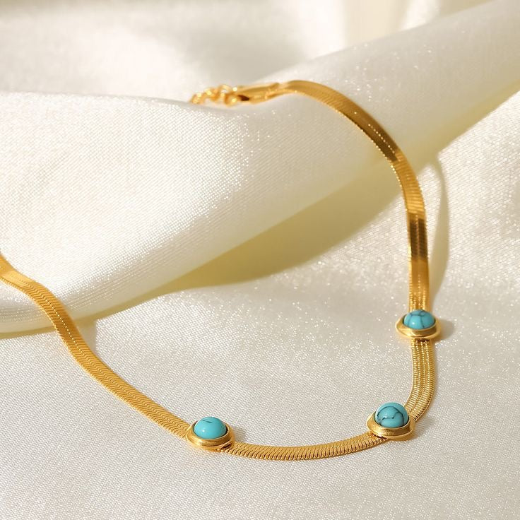 Versatile Three Round Turquoise Flat Snake Bracelet