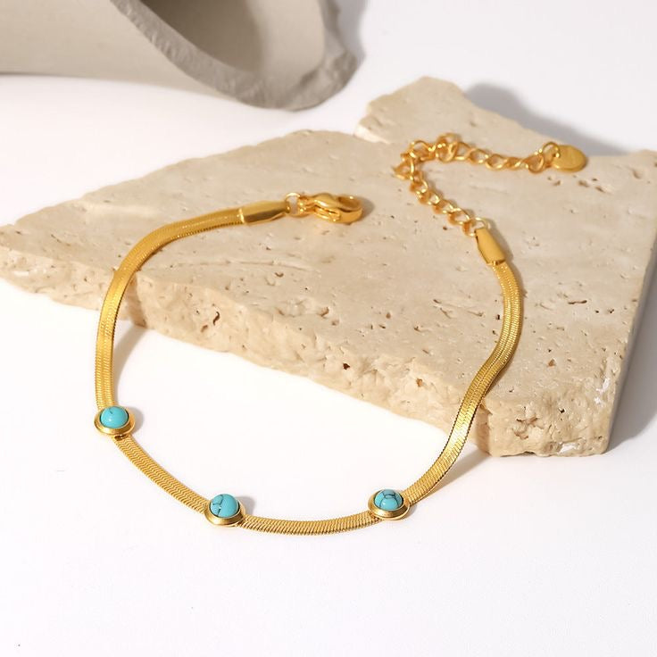 Versatile Three Round Turquoise Flat Snake Bracelet