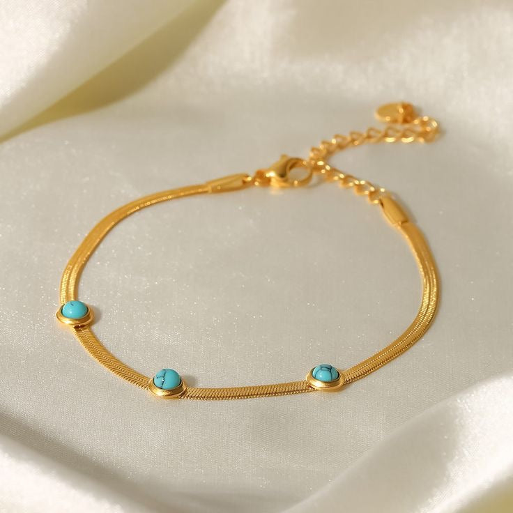 Versatile Three Round Turquoise Flat Snake Bracelet