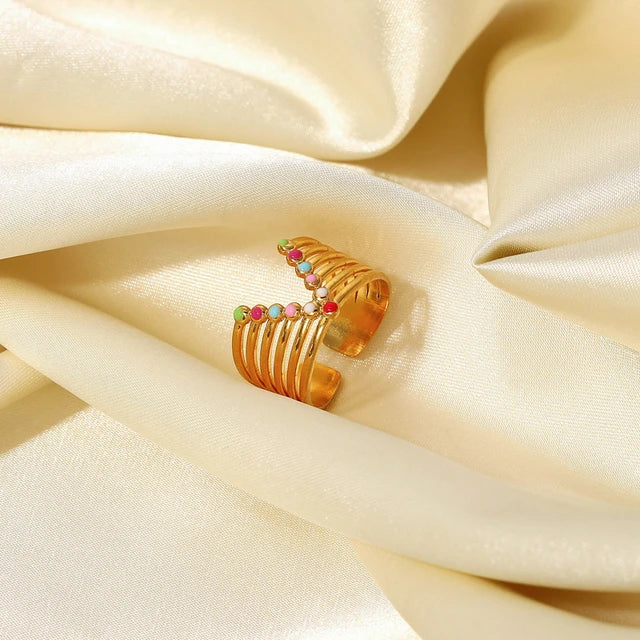 Colorful Enamel Wide V Shape Ring