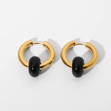 Black Stone Pendant Huggie Earrings