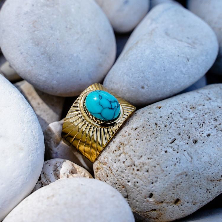 Turquoise Decor Textured Cuff Ring