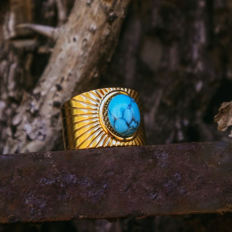 Turquoise Decor Textured Cuff Ring