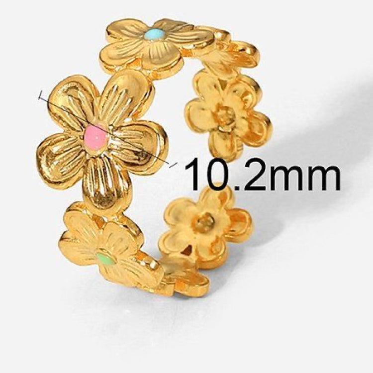 Teal & Pink Multicolor Floral Adjustable Ring