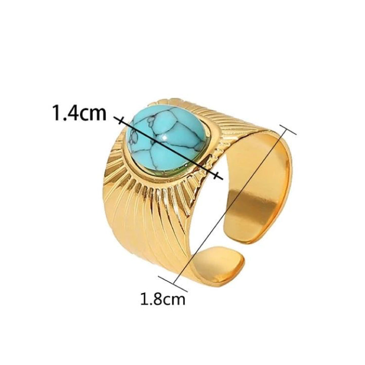 Turquoise Decor Textured Cuff Ring