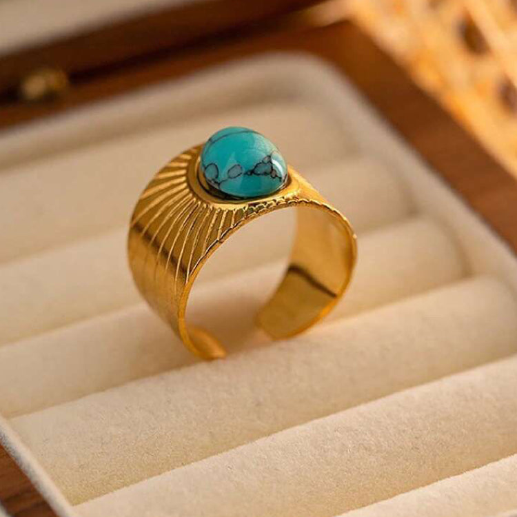 Turquoise Decor Textured Cuff Ring