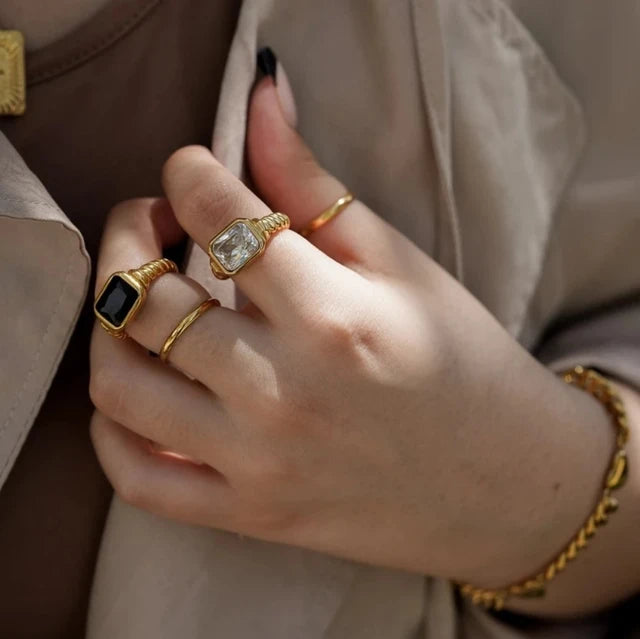 Black Twisted Croissant Ring