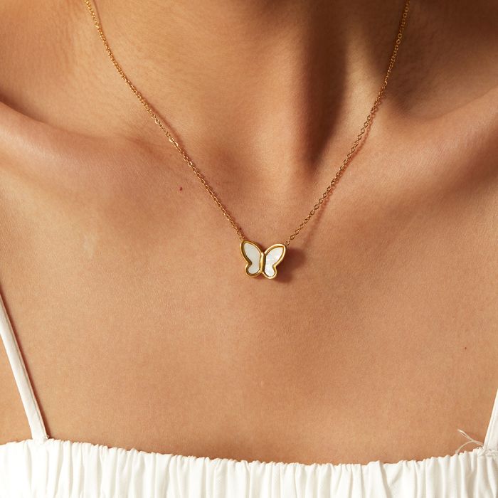 White Shell Butterfly Women's Stainless Steel Pendant Necklace