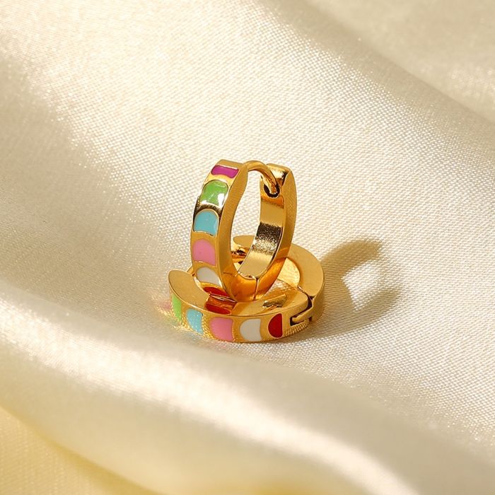 Retro Color Oil Dripping Women's Stainless Steel Hoop Earrings