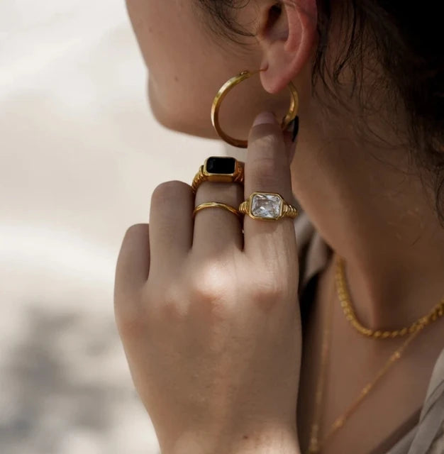 Black Twisted Croissant Ring